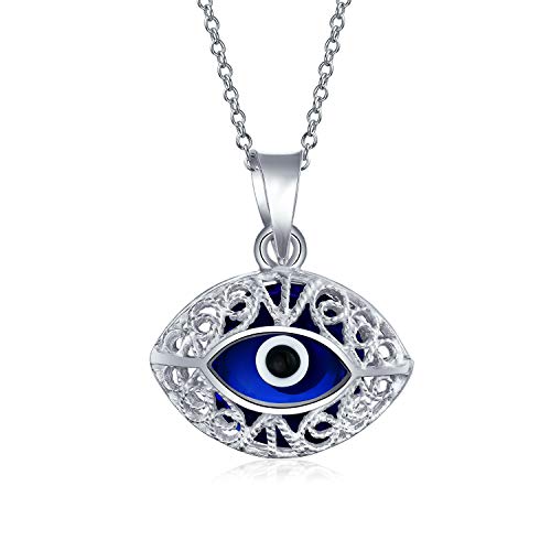 Protección turca Vintage estilo azul marino filigrana ovalado mal ojo encanto colgante collar para las mujeres adolescente Murano vidrio 925 plata de ley hecha en Turquía