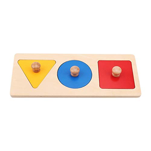 Puzzles de madera Juguete geométrico Agarre de mano Forma Bloque del tablero de reconocimiento de color(Panel de tres colores)