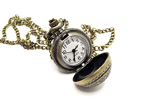 Reloj redondo con cadena de cuello largo. Reloj de cuarzo de color bronce. Idea de regalo inusual