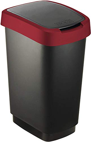 Rotho Twist, Cubo de basura de 50l con tapa, Plástico PP sin BPA, negro, rojo, 50l 40.1 x 29.8 x 60.2 cm