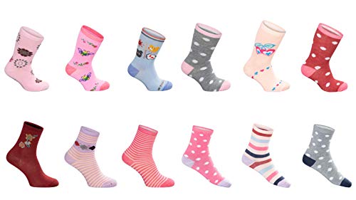 SG-WEAR 12 pares de calcetines para niños para niñas con un alto porcentaje de algodón coloridos calcetines de deporte en varios motivos/tallas 23-26, 27-30, 31-34, 35-38 / (Motiv 2, 23-26)