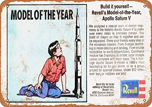 Signo de metal de aspecto vintage de la marca 1970, modelo del año, Apolo Saturno V, para decoración de pared, 20 x 30 cm
