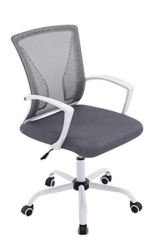 Silla Oficina Tracy en Malla Transpirable I Silla de Ordenador Regulable en Altura & Ergonómica I Silla de Escritorio con Ruedas I Color:, Color:Gris, Color del Marco:Blanco