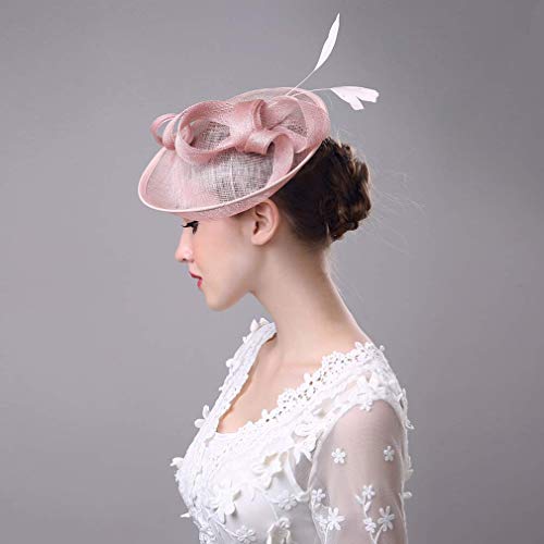 Sombrero de novia para mujer, sombrero de iglesia, sombrero de fiesta de té británico, sombrero de malla de plumas, sombrero con clip y cinta para el pelo, color negro rosa Rosa