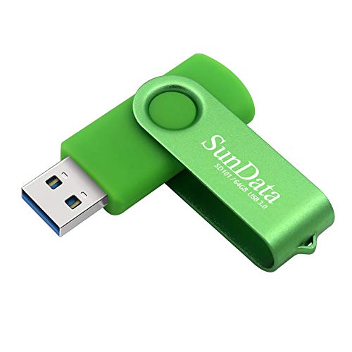SunData Memorias USB 64GB Pen Drive USB 3.0 Flash Drive Diseño Giratorio Almacenamiento de Datos hasta 90MB/s, (Paquete Individual: Verde)