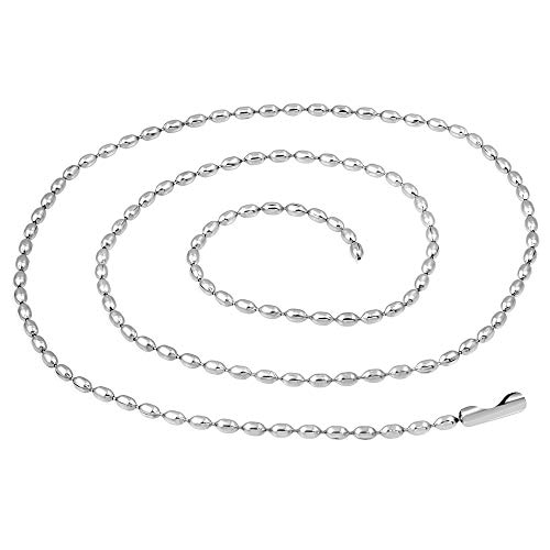 Tata Giselle - Collar de cadena de acero inoxidable plateado, tipo militar, 59 cm, ancho 1,5 mm