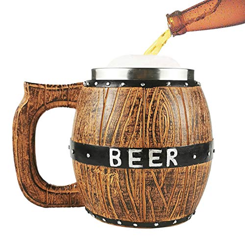 Taza de cerveza de madera, hecha a mano, taza de cerveza vintage, taza de cerveza natural, con asa, diseño retro de gran capacidad, ideas de regalo clásicas