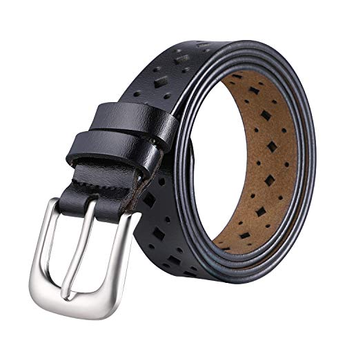 TEAMMAO Cuero Cinturón para Mujer 110CM-170CM Piel Cinturón de Gran Tamaño Hebilla de Aleación Clásica Moda Casual de Negocios 30mm de Ancho Cinturones Jeans Traje Mujer Cuero Cinturón. (160CM, Negro)