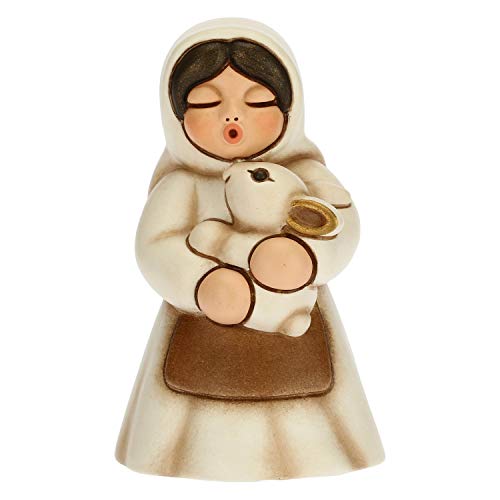 THUN - Figura de pesebre de mujer con conejo – Decoración navideña para casa – Línea de pesebre clásica, variante blanca – Cerámica – 5 x 5 x 8 h cm