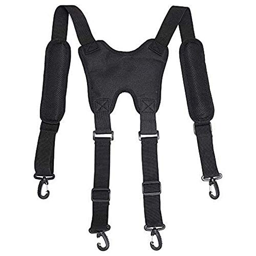Tirantes de cinturón de herramientas, resistentes para hombres, con almohadilla ajustable, cómoda y 4 trabillas para cinturón de herramientas y clips de cierre fuertes, color negro