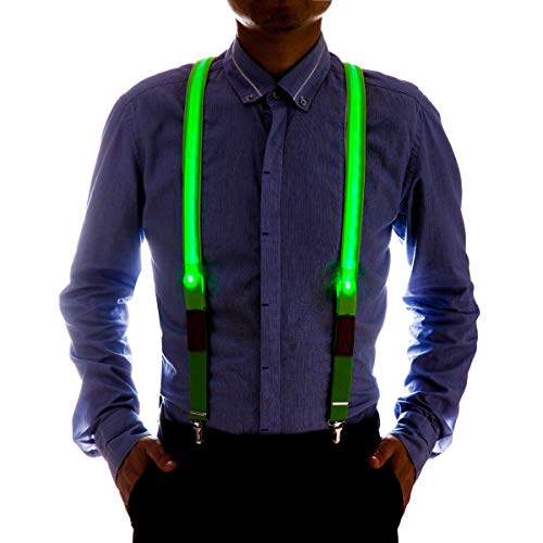 Tirantes Fumeepro LED Glow Light Up Tirantes de neón para hombre Tirantes de pantalón Tirantes en forma de Y (Verde)