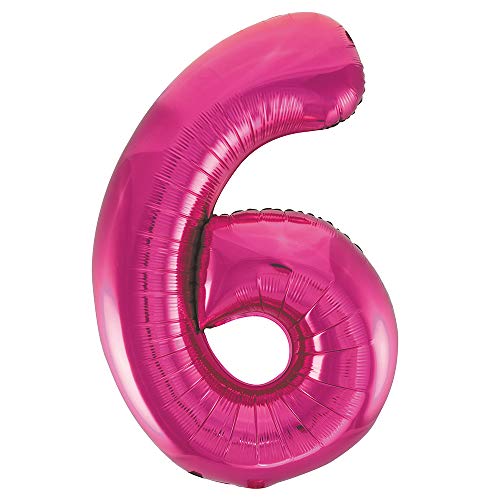 Unique Party- Globo gigante número 6, Color rosa, 86 cm (55736) , color/modelo surtido