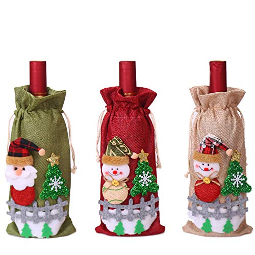Unknow Bolsas para Botellas de Vino de Navidad, 3 Piezas, para Decoraciones de Fiesta del Festival de Navidad, Conjunto de Botella de muñeca Linda, 14 * 30 cm