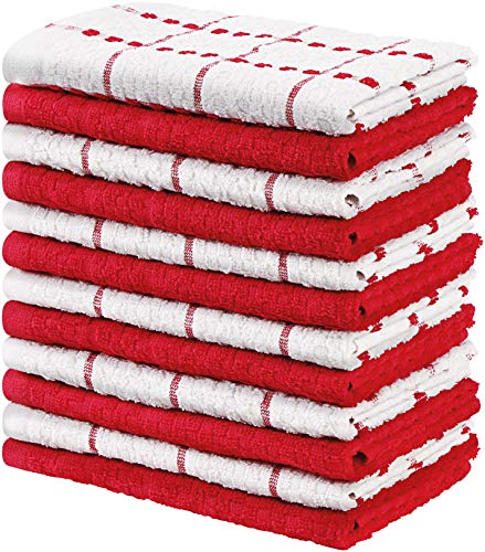 Utopia Towels - 12 Toallas de Cocina (38 x 64 cm) (Rojo y Blanco)