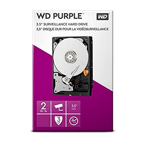 WD Purple 2 TB - Disco duro interno para videovigilancia de 3,5" - AllFrame 4K - 180 TB/año, caché de 64 MB, clase de 5400 r. p. m.