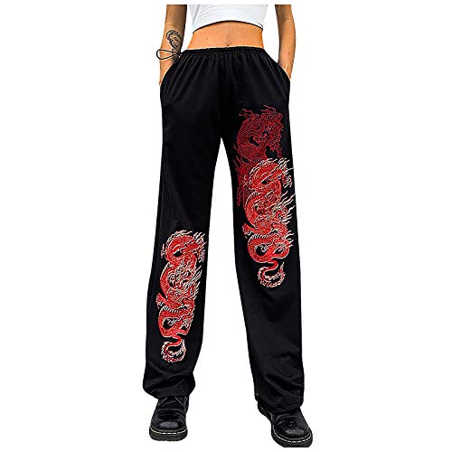 XUXI Pantalones deportivos deportivos bordados con dragón chino para mujer