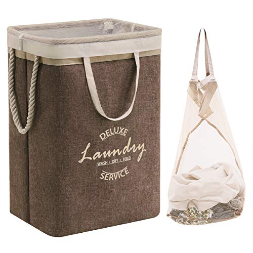 YOUDENOVA Laundry Hamper - Cesto para la colada (plegable, con bolsillo interior y asa de rocío, 30 x 40 x 60 cm), color marrón
