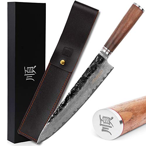 YOUSUNLONG Chef's Knives Pro Gyuto - Cuchillos de cocina (25,4 cm, mango de madera de nogal natural, con funda de cuero)