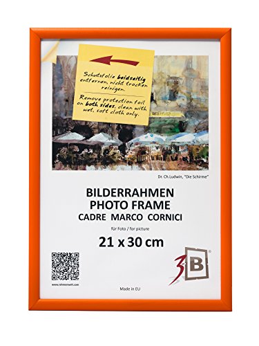 3B Marco de Fotos ULM 21x30 cm - Naranja - Marco de Madera, Foto, parojo con Vidrio de poliéster (lámina de plástico)