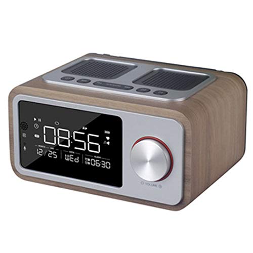 Altavoz de reloj despertador bluetooth de madera vintage, radio FM snooze reloj despertador de música USB, control remoto/botón despertador reloj de radio digital,Brown