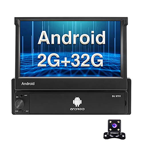 Android 1 Din Radio de Coche GPS 2G+32G CAMECHO 7 pulgadas hacia afuera Pantalla tactil capacitiva Bluetooth FM Radio WiFi Navegación Enlace espejo para teléfono Android iOS + Cámara de visión trasera