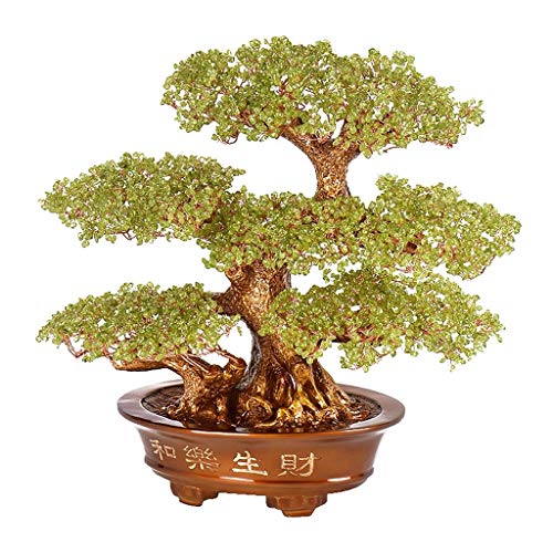 Árbol del dinero bonsai feng shui Feng Shui suerte Figura, Árbol de piedras preciosas, cuarzo natural del cristal de la decoración del árbol del dinero Estilo Bonsai for la suerte y la riqueza (verde)