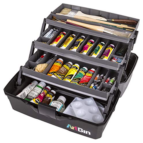 Art Bin 3 Art Supply Box Organizador portátil para Arte y Manualidades con bandejas Elevadoras [1] Caja de Almacenamiento de plástico Gris/Negro, no aplicable, Multicolor, Three Tray