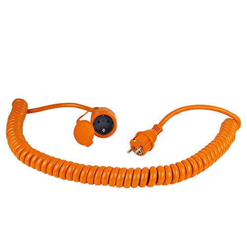 As Schwabe 70413 - Cable en espiral con contacto de toma de tierra(5 m, H07BQ-F 3G1,5, IP44), color naranja