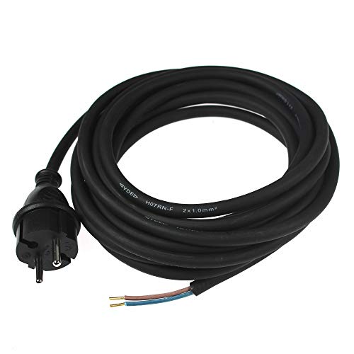 AS Schwabe 70558 - Cable de alimentación de goma (5 m, H07RN-F 2x1,5, IP44, para construcción), color negro