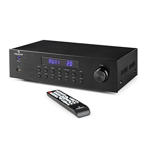 Auna AV2-CD850BT Amplificador HiFi 4 Zonas - Sonido estéreo, 50 W RMS, Bluetooth V2.0, USB, MP3 y WMA, Mando a Distancia 30 m, 3 x AUX, Negro