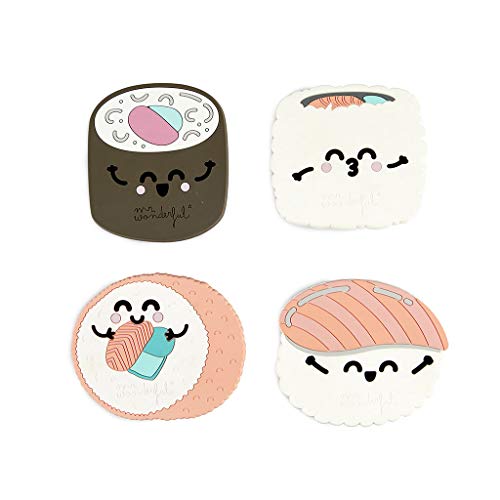 Balvi Posavasos MrWonderful Sushi Set de 4 Posavasos En Forma de Nigiri, Maki y uramaki Comida Japonesa Silicona