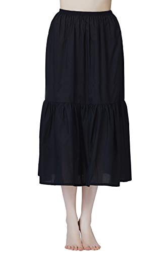BEAUTELICATE Enaguas para Mujer Algodón Antiestática Larga Corto Media Combinación Falda para Vestido Blanco Marfil Negro Ropa Interior Negro-85cm, S