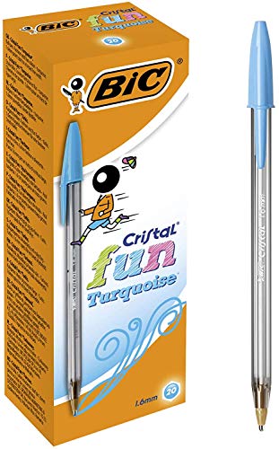 BIC Cristal Fun bolígrafos Punta Ancha (1,6 mm) – Turquesa, Caja de 20 unidades