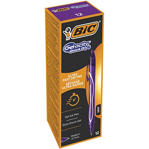 BIC Gel-ocity Quick Dry Bolígrafo retráctil, tinta de gel, punto medio (0.7mm) - Turquesa, Caja de 12 unidades – Bolígrafo retráctil con tinta de secado ultrarrápido, turquesa 964776
