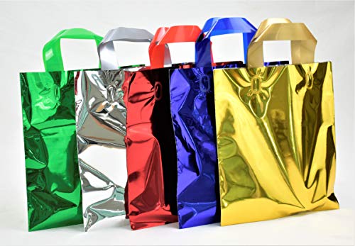 Bolsas metalizadas con asa suave varios tipos para caja de regalo y transporte de diferentes tamaños y colores (surtido de 5 colores metálicos, 40 x 50 cm, 25 unidades)