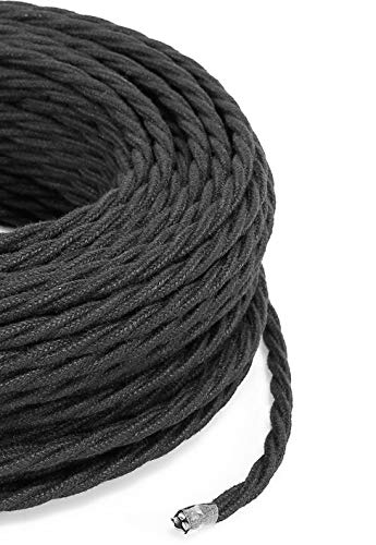 Cable eléctrico trenzado/trenzado revestido de tela. Color negro algodón. Sección 3 x 0,75 (5 metros).