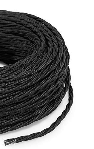 Cable eléctrico trenzado/trenzado revestido de tela. Color negro. Sección 3 x 0,75 (5 metros)