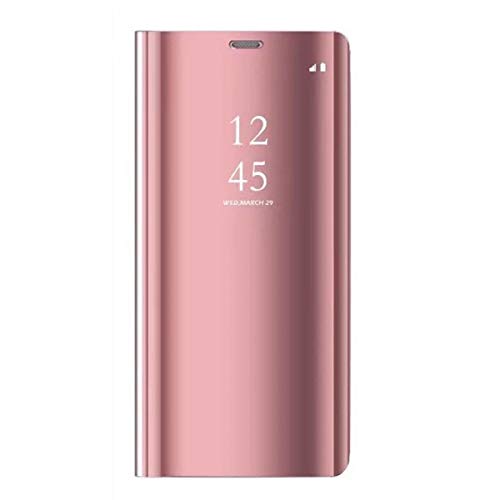 Caler ® Funda Reemplazo para Xiaomi Redmi 5 Plus Funda,Flip Tapa Libro Carcasa Modelo Fecha Espejo Brillante tirón del Duro Case Espejo Soporte Plegable Reflectante (Oro Rosa)