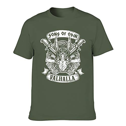 Camiseta de manga corta para hombre, diseño de hijo vikingo de Odin Valhalla verde militar XXXXXXL