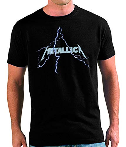 Camiseta Metallica Rayo (Diseño mxgames.es) (Talla: Talla M Unisex Ancho/Largo [53cm/72cm] Aprox, Color: Negro)