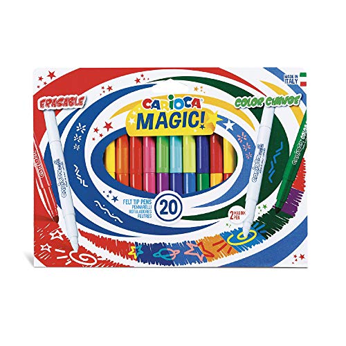 Carioca Rotuladores Magic Markers | Set Rotuladores Punta Maxi Borrables y Cambia Color para Niños, Tinta Mágica, Colores Surtidos 20 Uds