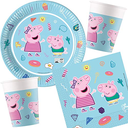 Carpeta Juego de fiesta de 37 piezas * Peppa Pig Star Shine * con platos, vasos + servilletas + decoración | Compostable | Set de cumpleaños para niños niños fiesta temática globos