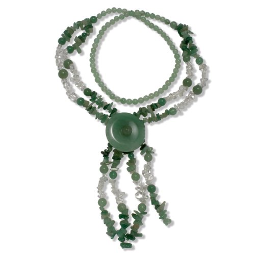 Collar en Y con aventurina de cristal de roca y jaspe verde y blanco, 68 cm
