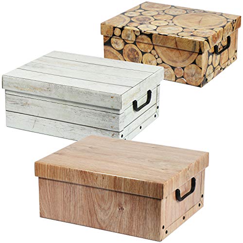 com-four® 3X Caja de ordenacion en de Madera - Caja de decoración para almacenar Documentos, revistas y más - Caja Decorativa (3 Piezas - Mezcla de Motivos)
