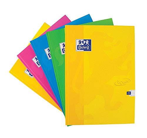 Cuaderno de tapa dura Oxford Touch, tamaño A5 y 192 páginas, colores surtidos, pack de 5