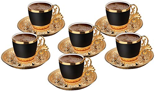 Demmex - Juego de 6 platillos para café árabe turco, color negro, 2 onzas