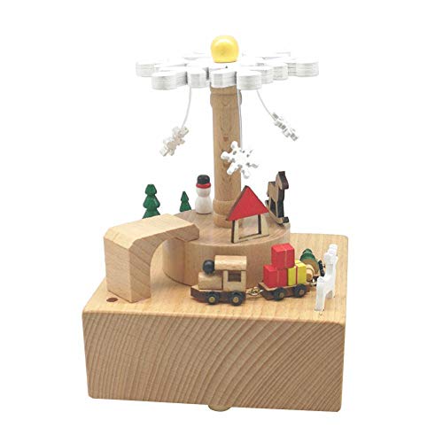 Dream-cool Caja de música navideña de madera para niños y adultos, caja musical giratoria de haya linda con decoración de bloques de construcción, los mejores regalos y decoraciones de appropriate