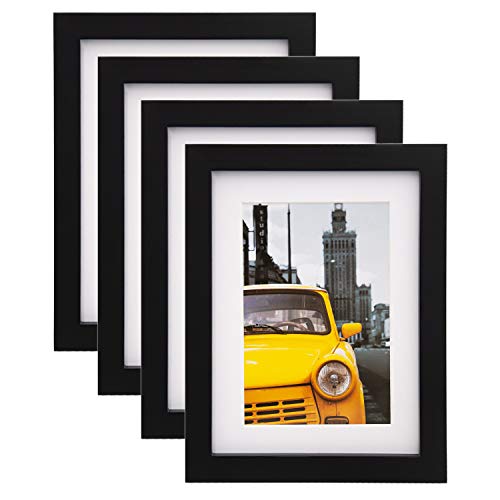 Egofine Marco de fotos de 15 x 20 cm, color negro, 4 unidades, de madera maciza y cristal frontal de plexiglás para montaje en pared.
