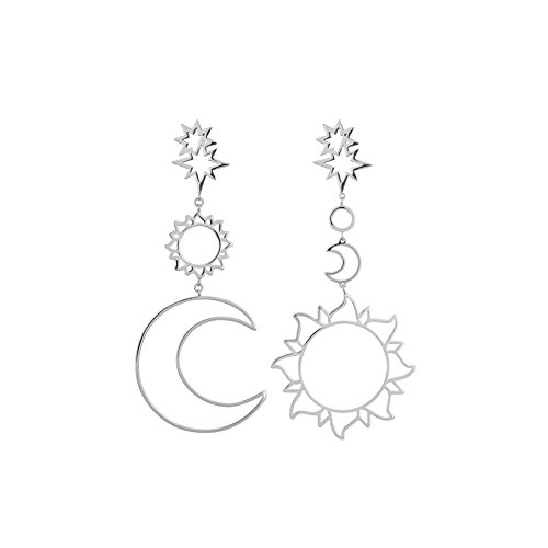 Emorias 1Pair Pendientes Vintage Bohemia Sol y Luna Estilo Nacional Pendientes de Mujer de Moda Joyería Accesorios - Silver