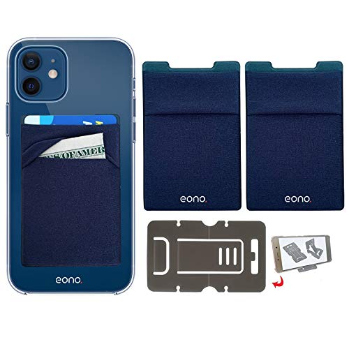 Eono Funda para tarjetas de teléfono – Stick on Phone Wallet – Funda móvil con tarjetero RFID – Funda para tarjetas de crédito – Azul / 2 unidades